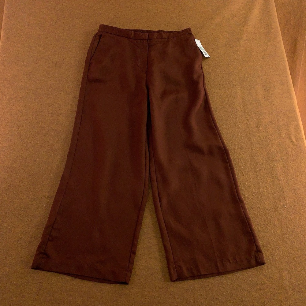Mango Woman 10 Brown Fluid Wide Leg Elastic Waist Trousers Pants NWT